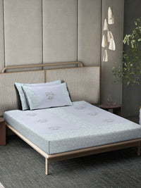 Myntra Elegant Homes Grey Floral 400 TC Single Bedsheet with 1 Pillow Covers