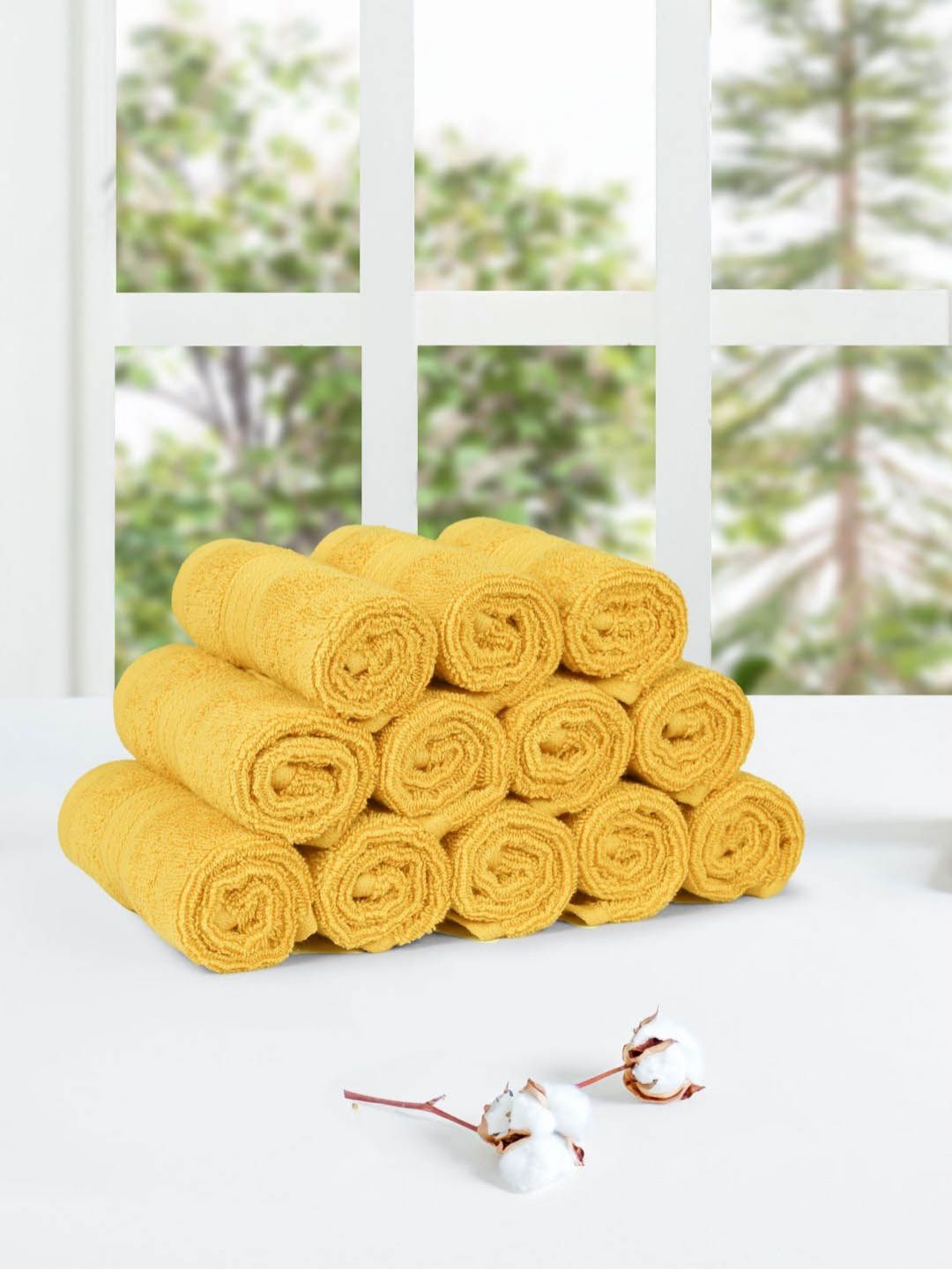MYTRIDENT Yellow 12 Pieces 500 GSM Pure Cotton Face Towels