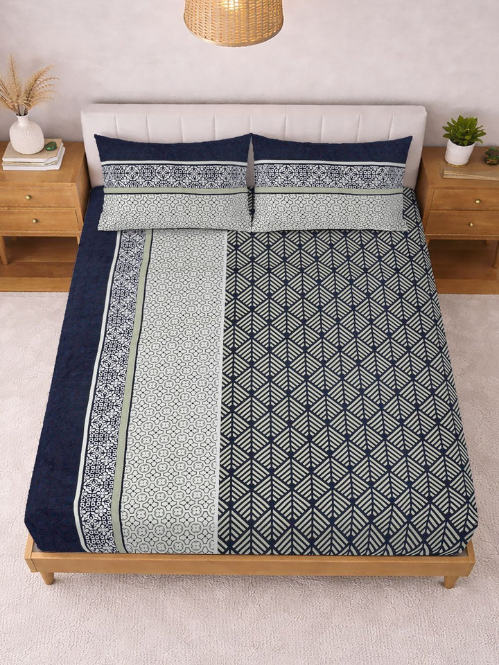 Myntra Elegant Homes Multicoloured Geometric 300 TC King Bedsheet with 2 Pillow Covers
