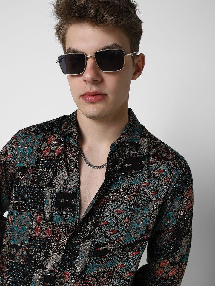 VASTRADO Men Classic Slim Fit Ethnic Motifs Printed Casual Shirt