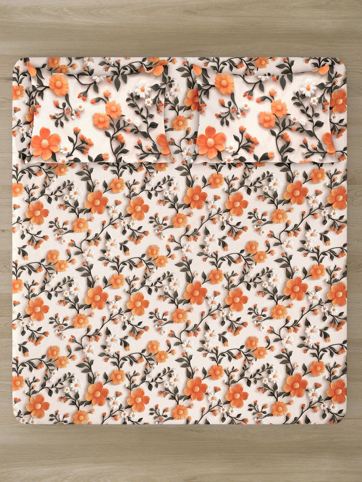 Myntra Elegant Cream Floral Printed Dilengkapi 300 TC King 7D Cadar & 2 Sarung Bantal