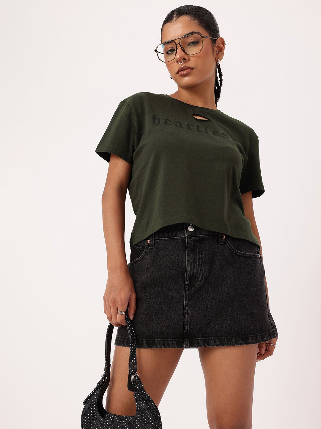 DressBerry Cut Out Printed Relaxed Fit T-shirt