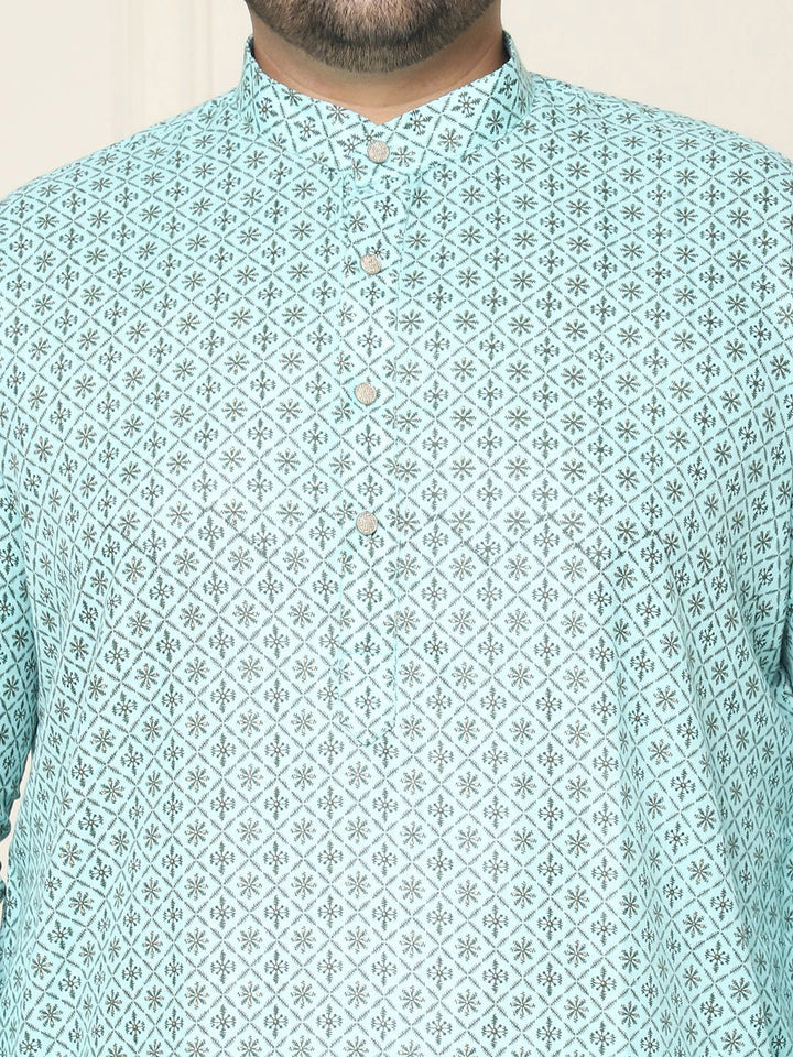 SOJANYA PLUS Ethnic Motifs Band Collar Straight Kurta With Pyjamas