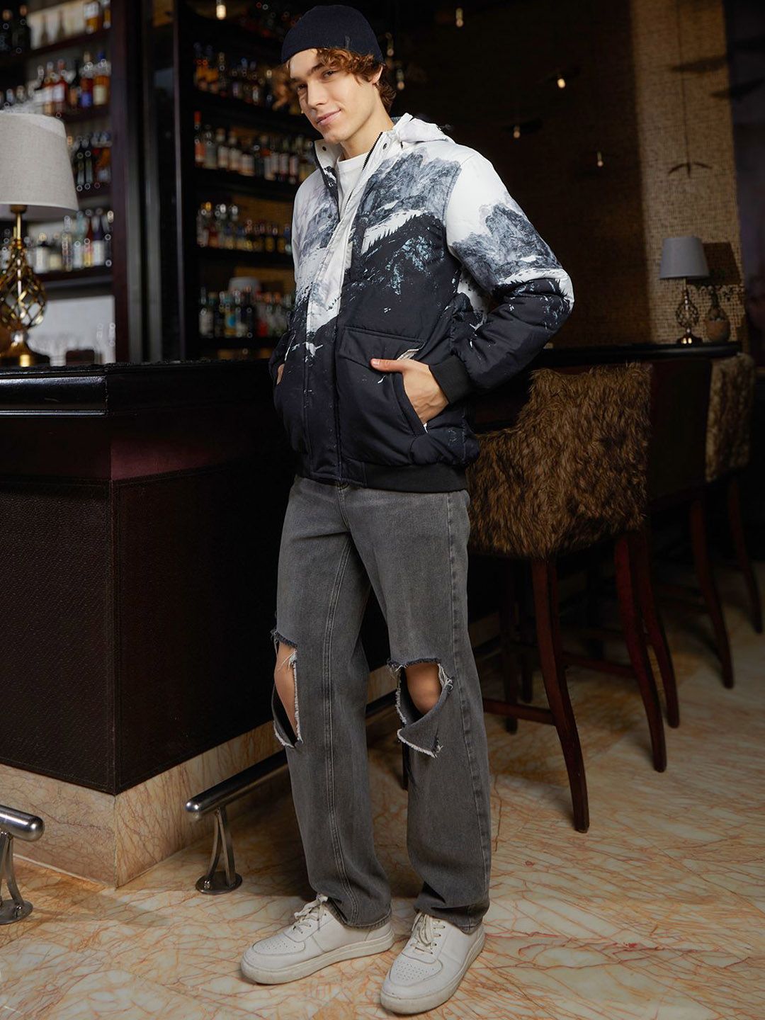 Jaket Sutra Lelaki Kampus Lelaki Ringan dengan Patchwork