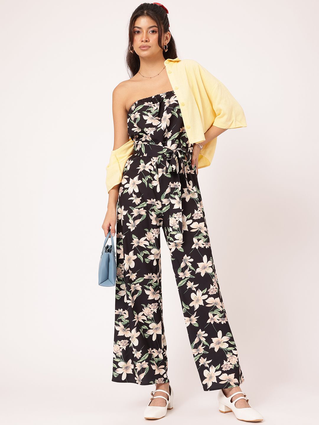 DressBerry Floral Fiesta Printed Strapless Jumpsuit with Belt