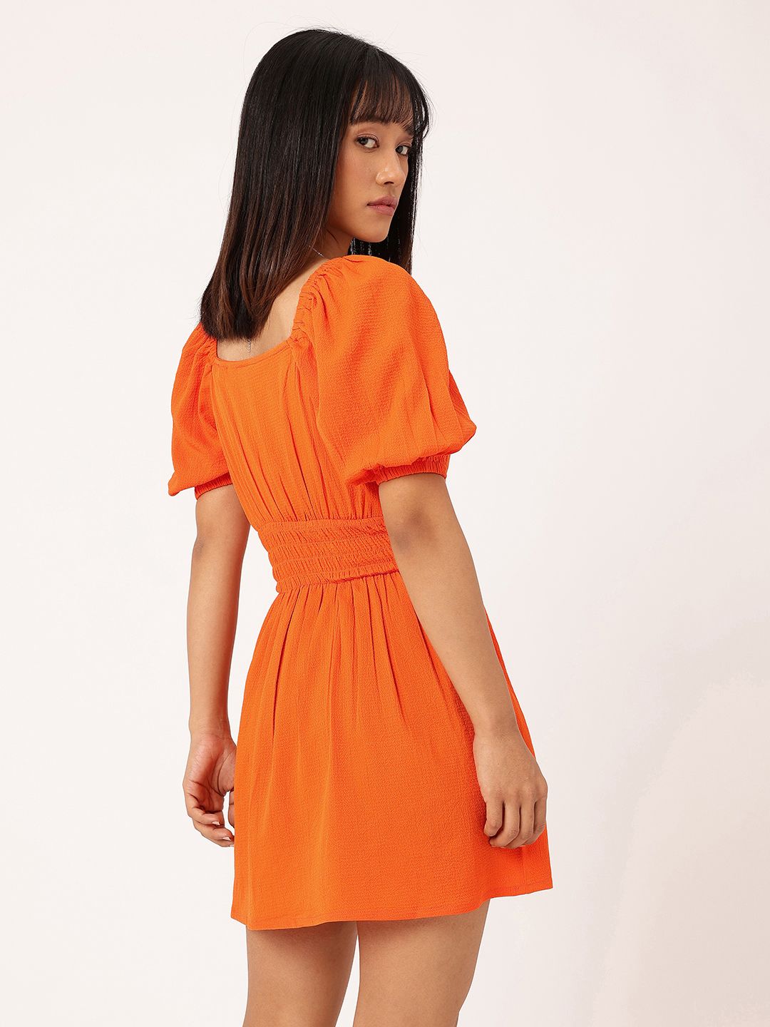 DressBerry Vibrant Style Cinched Waist Seersucker A-Line Mini Dress