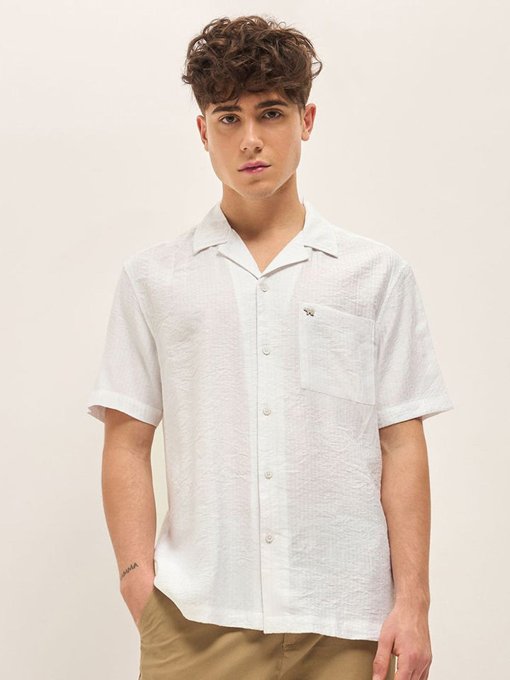 THE BEAR HOUSE Men Cuban Collar Solid Nylon Casual Shirt