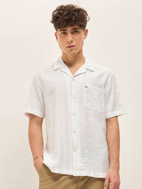 THE BEAR HOUSE Men Cuban Collar Solid Nylon Casual Shirt