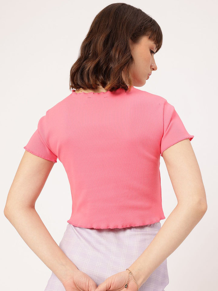 DressBerry Comfy Couture Ribbed Lettuce Hem Top