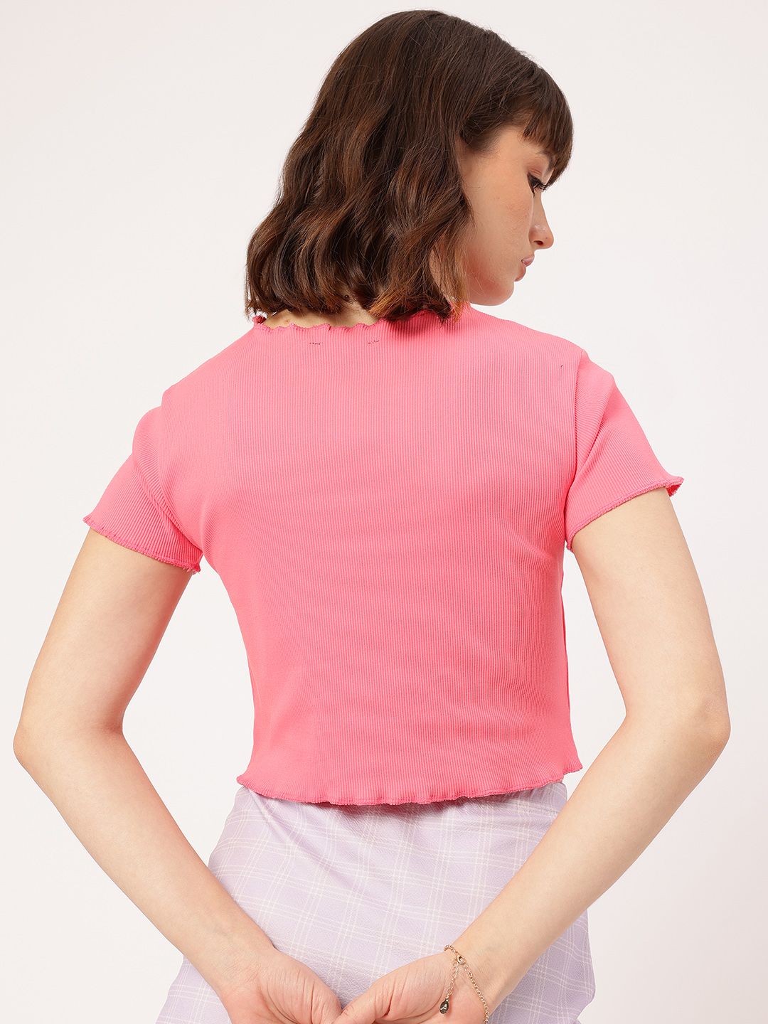 DressBerry Comfy Couture Ribbed Lettuce Hem Top