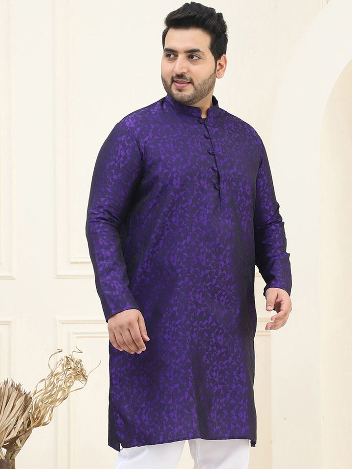 SOJANYA Plus Geometric Woven Design Mandarin Collar Long Sleeves Straight Kurta