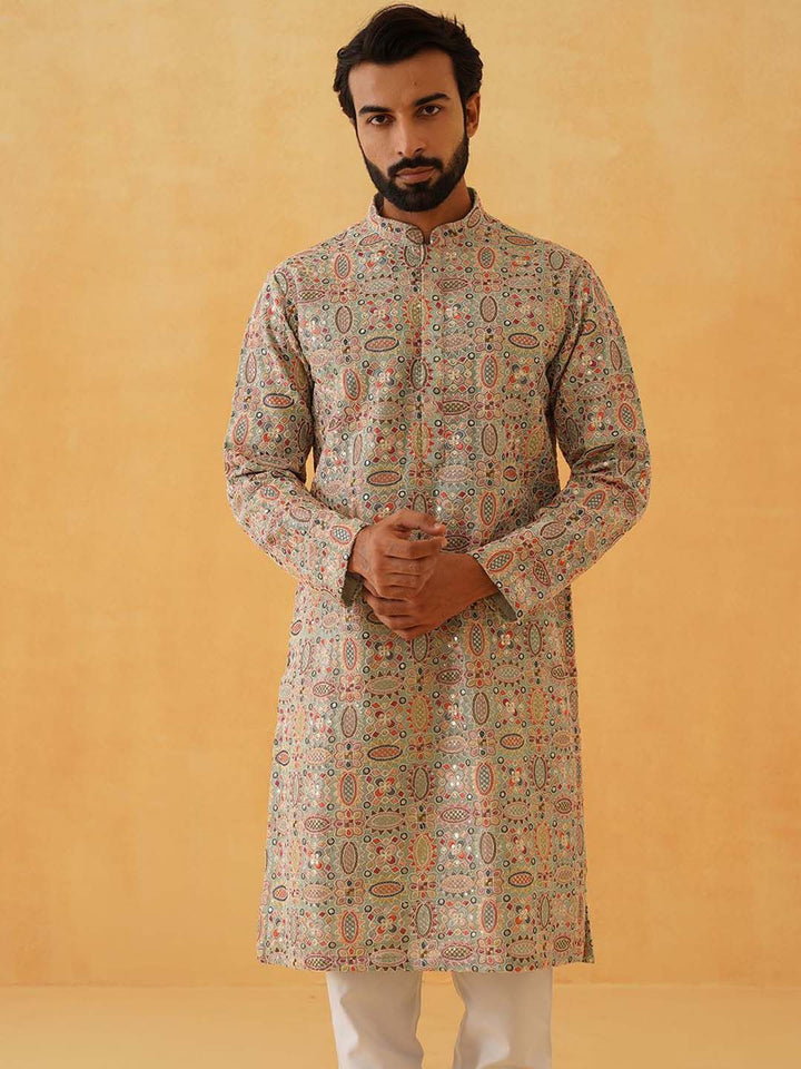 SOJANYA LUXE Floral Kashmiri Bordir Labuci Kurta Lurus Georgette Dengan Seluar