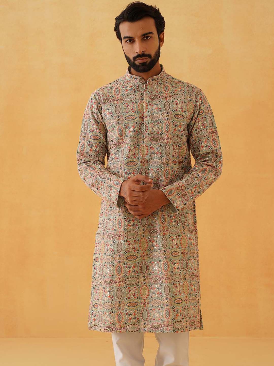 SOJANYA LUXE Floral Kashmiri Bordir Labuci Kurta Lurus Georgette Dengan Seluar