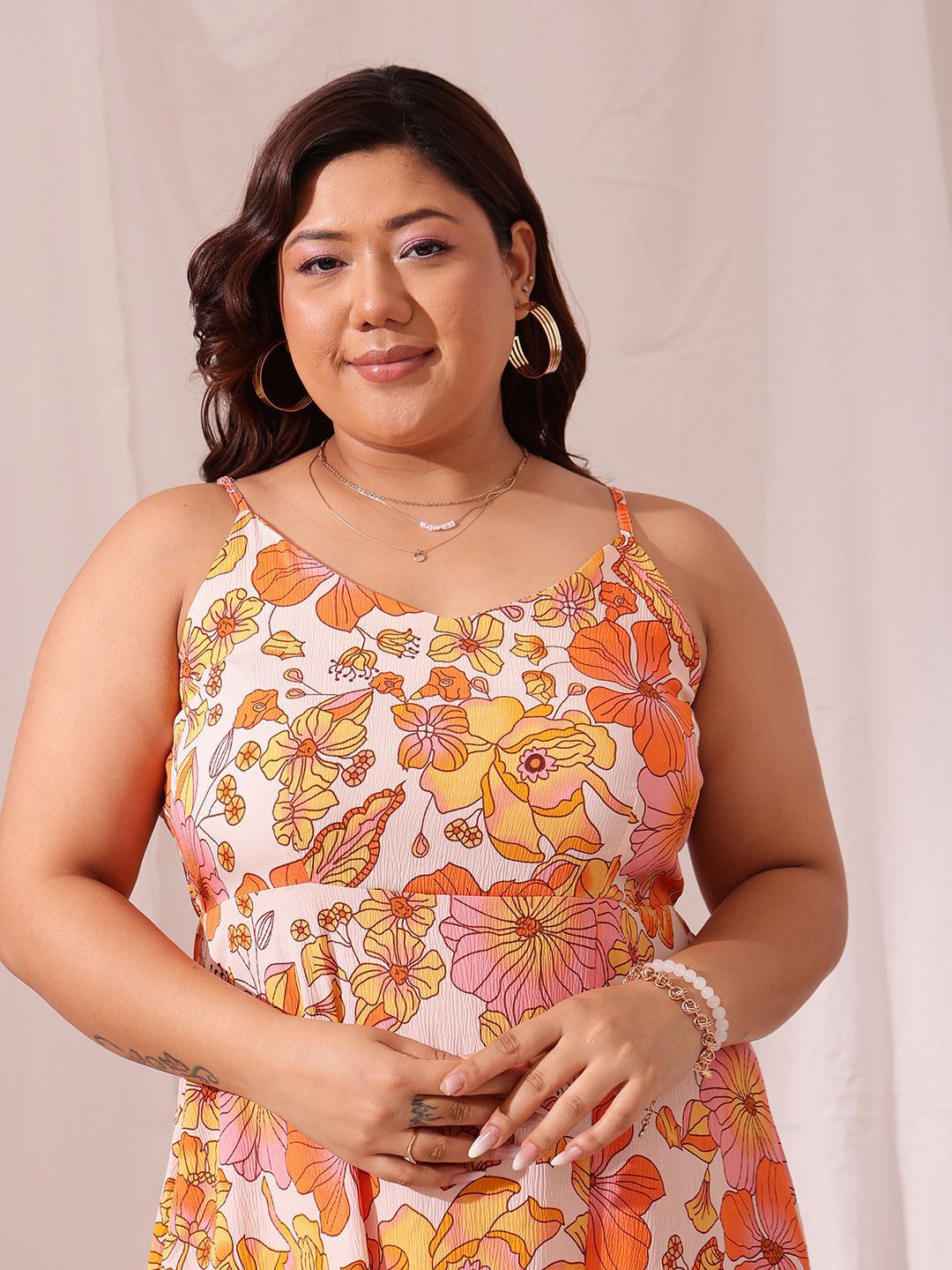 CURVY STREET Plus Size Floral Printed Maxi Dress