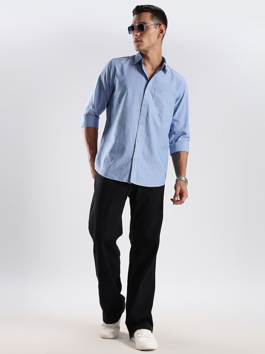 ADRO Men Standard Fit Solid Button-Down Collar Cotton Casual Shirt
