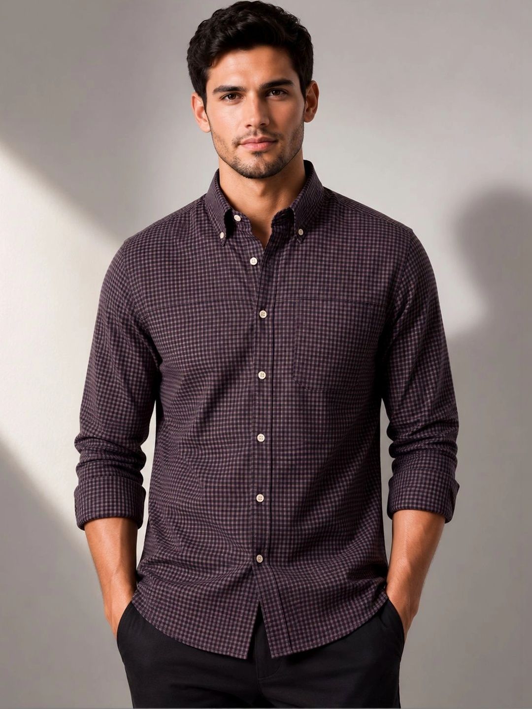 ADRO Men Standard Micro Checks Baju Kasual Berpetak