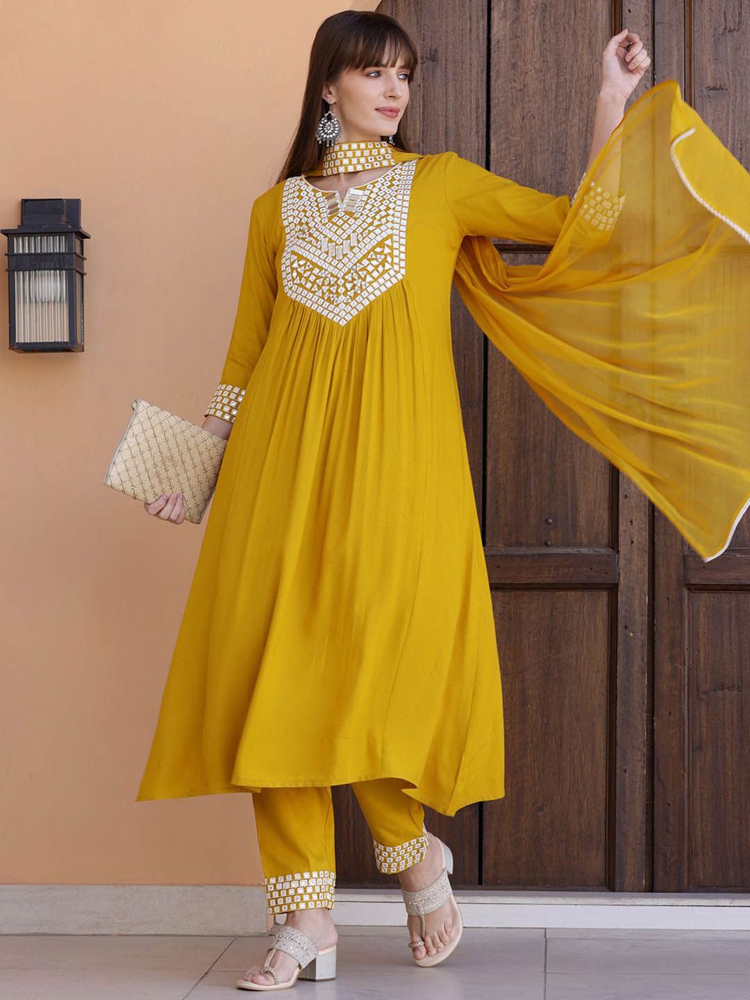 KALINI Women Embroidered Regular Thread Work Kurta with Trousers & Dupatta