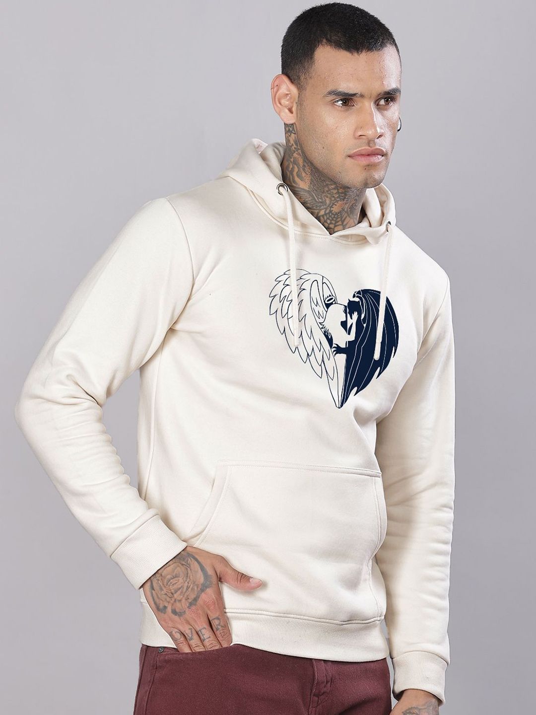 ADRO Lelaki Graphic Printed Hod Cotton Pullover Sweatshirt