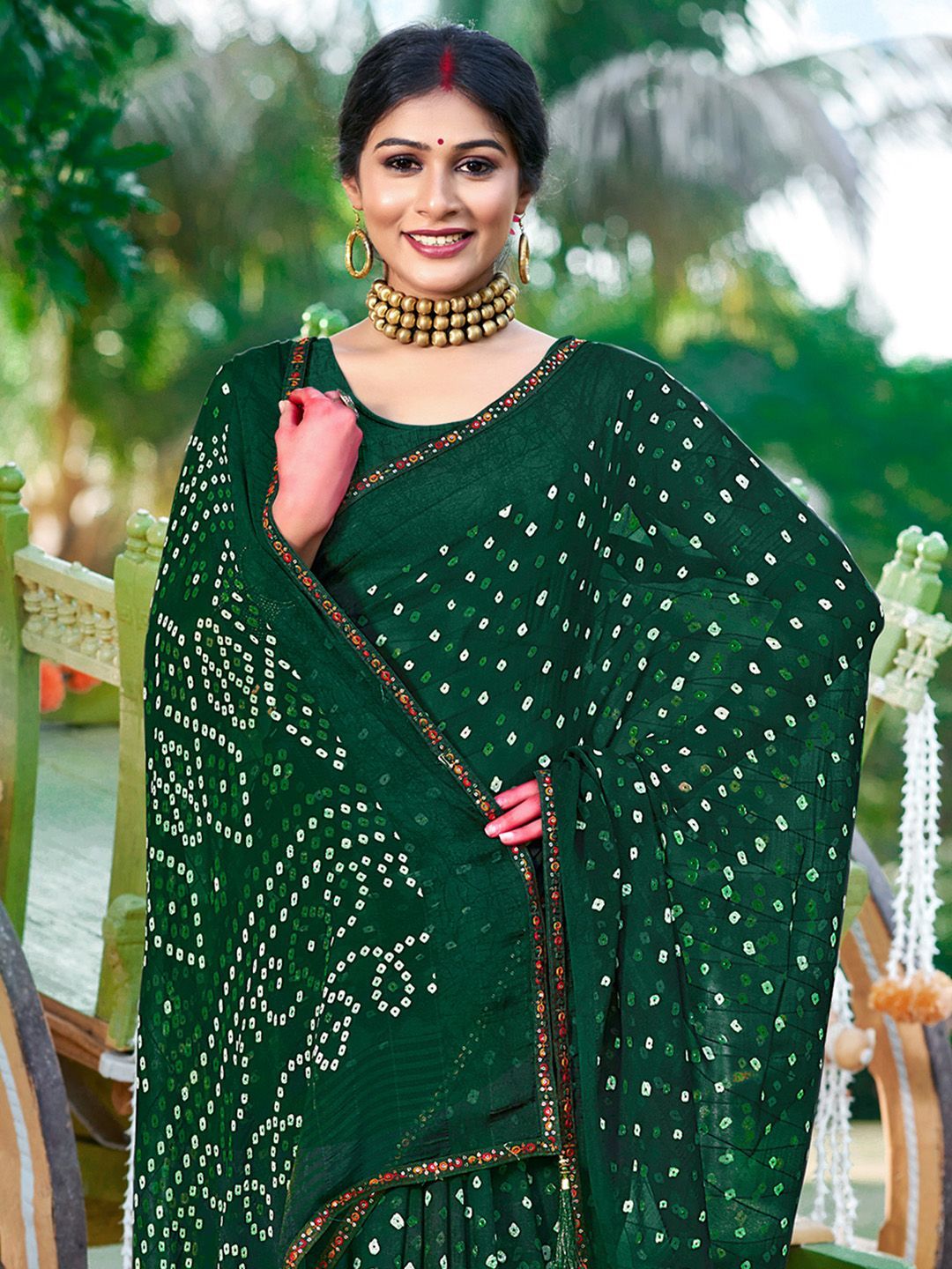 Saree mall Mirror Work Bandhani Sarees