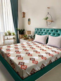 KLOTTHE Beige Geometric 400 TC King Bedsheet with 2 Pillow Covers