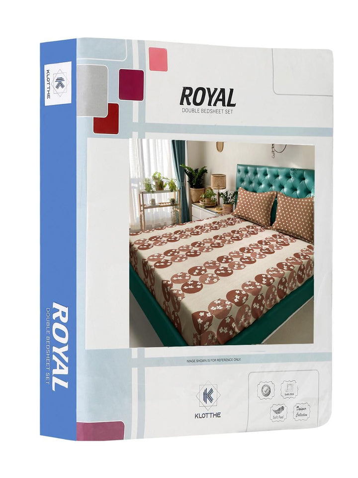 KLOTTHE Set Cadar Bercetak Bunga Coklat 400 TC Cadar King 2.5 m x 2.25 m