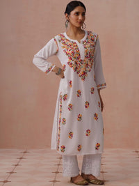 Rumah Chikankari Dihiasi Viscose Rayon Kurta Panjang Betis Lurus