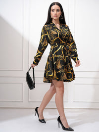 Tokyo Talkies Women Printed Satin Mini Wrap Dress