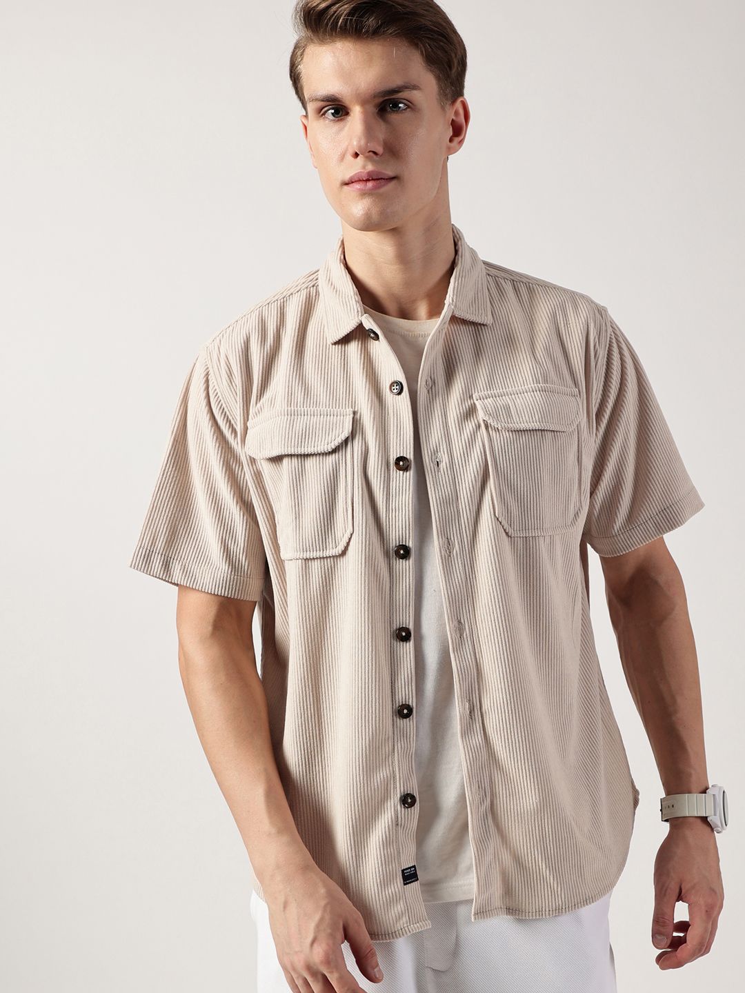 Thomas Scott Men Premium Corduroy Oversized Casual Shirt
