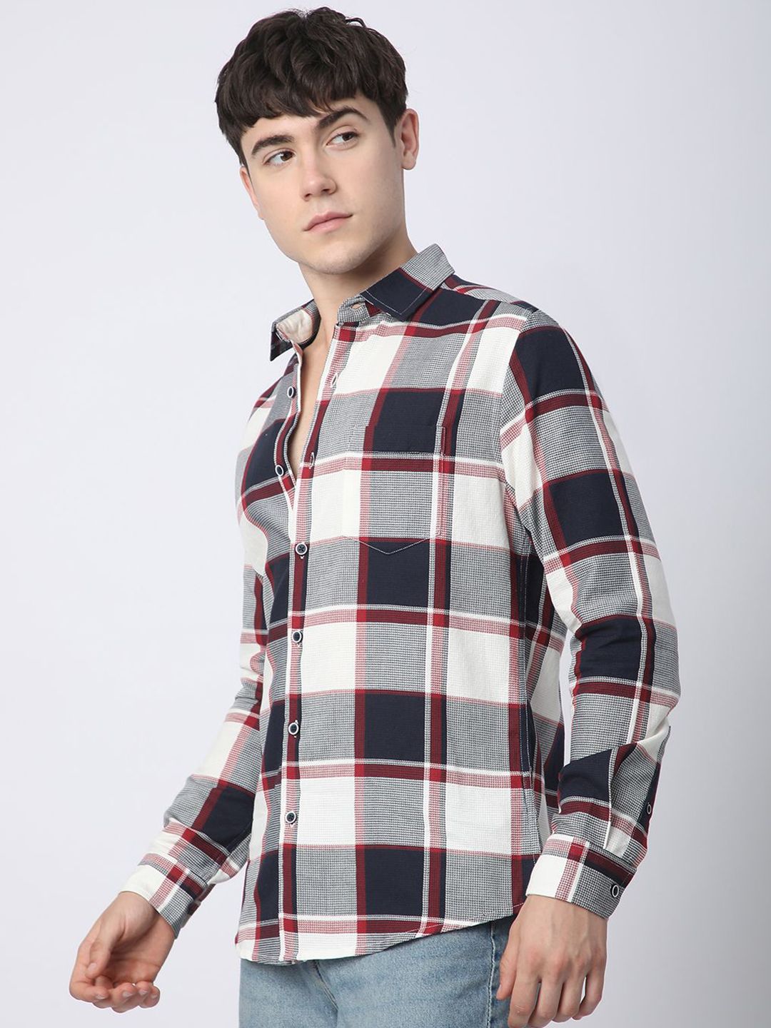 VASTRADO Men Classic Slim Fit Opaque Checked Casual Shirt