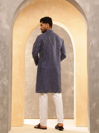 Anouk Geometric Embroidered Band Collar Thread Work Straight Cotton Silk Kurta
