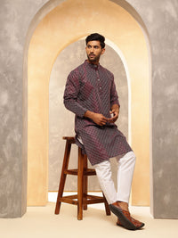 Anouk Geometric Embroidered Band Collar Thread Work Straight Cotton Silk Kurta