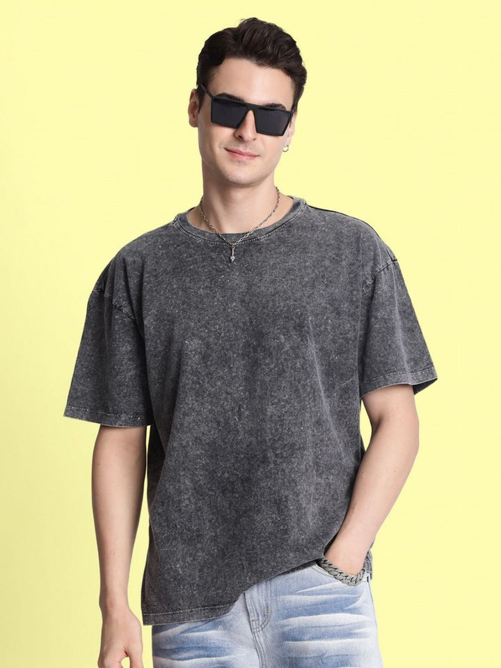 Bene Kleed Men Acid Wash Round Neck Cotton T-shirt