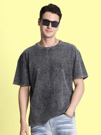 Bene Kleed Men Acid Wash Round Neck Cotton T-shirt