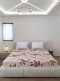 Monte Carlo Edmond Peach-Coloured & Brown Printed 144 TC King Bedsheet Set 2.70 m x 2.70 m