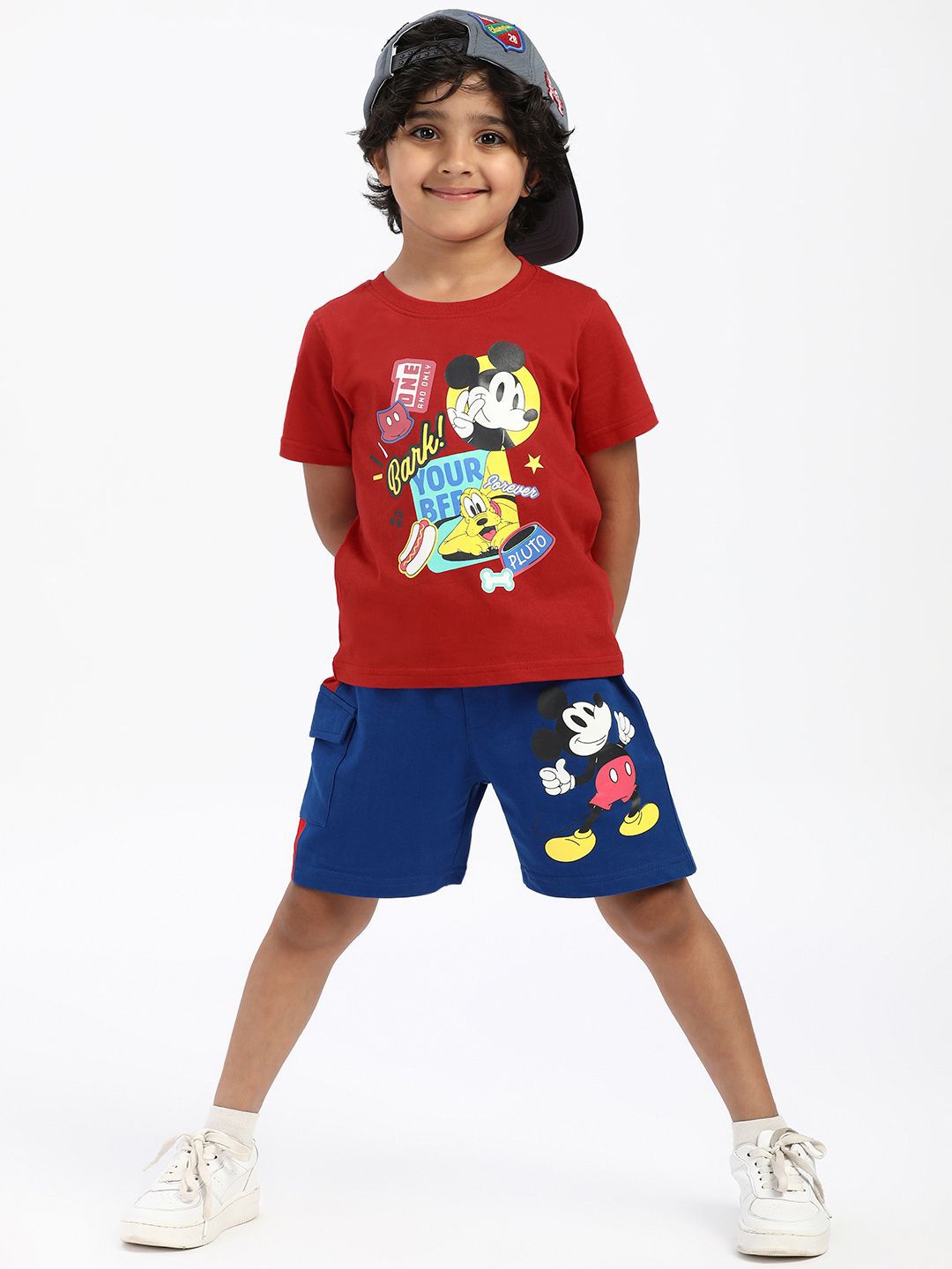 Nauti Nati Boys Mickey & Pluto Printed Pure Cotton T-shirt With Shorts