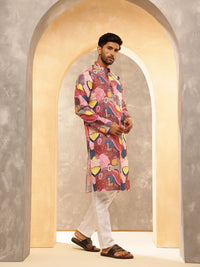 Anouk Abstract Printed Band Collar Straight Cotton Linen Kurta