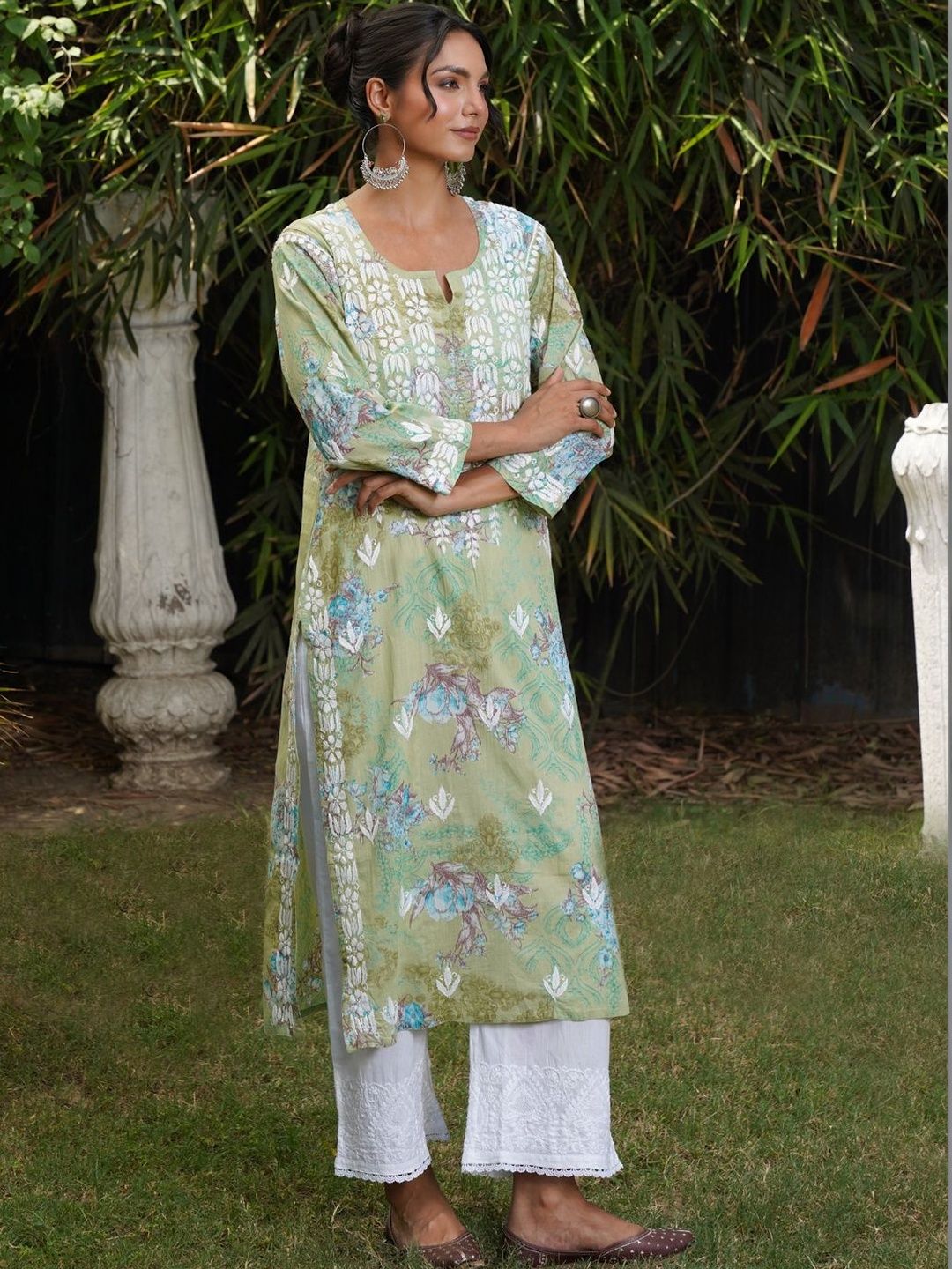 Rumah Wanita Chikankari Sulaman Bunga Chikankari Indie Floral Kurta