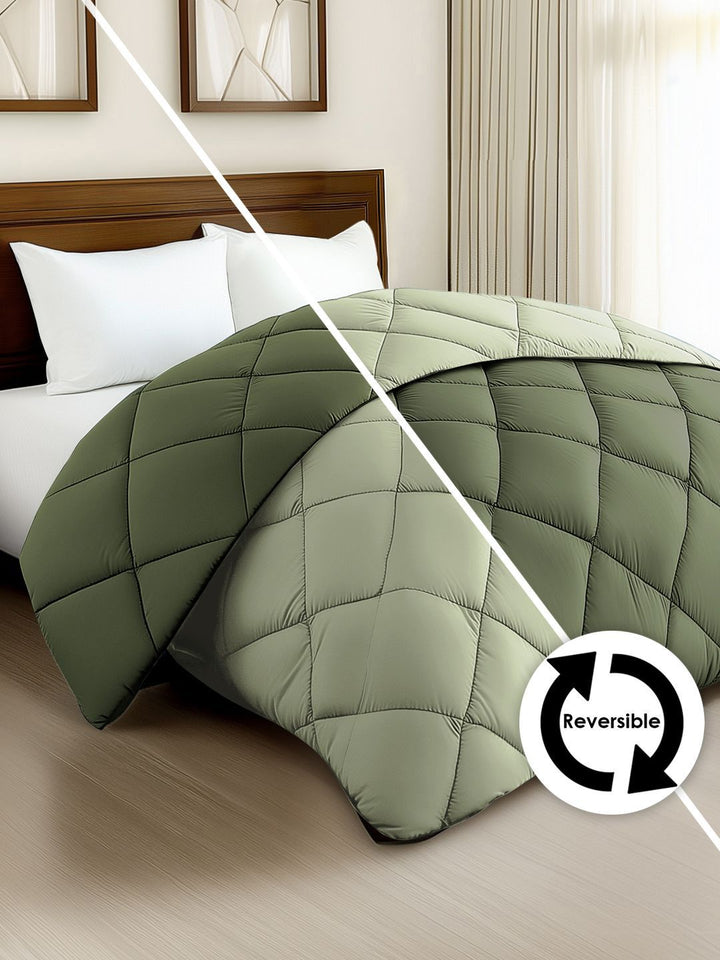 Story@home Olive Green Solid Reversible 240 GSM Heavy Winter Double Bed Comforter