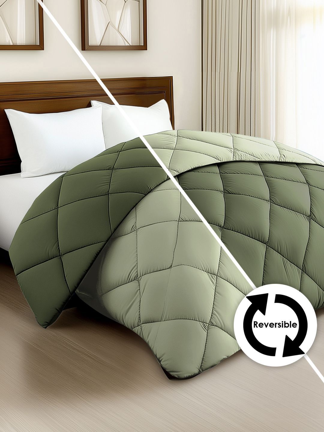 Story@home Olive Green Solid Reversible 240 GSM Heavy Winter Double Bed Comforter