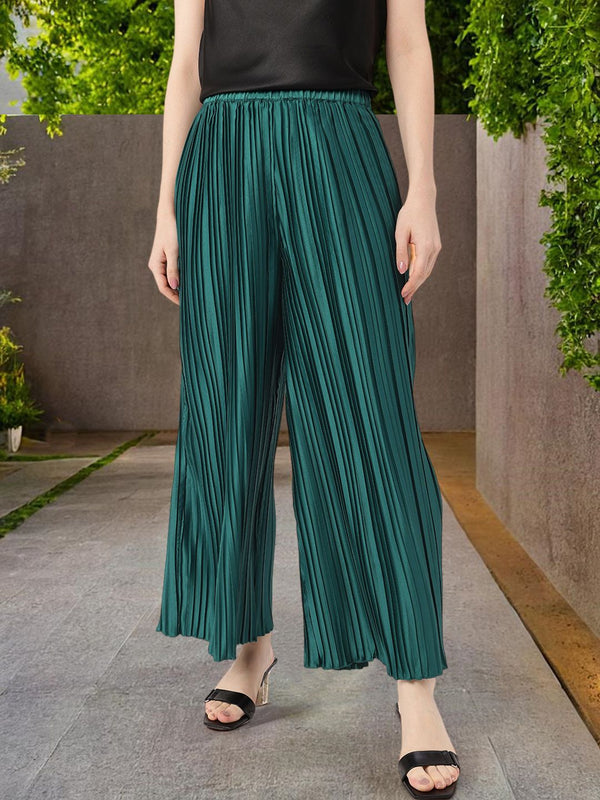 DressBerry Women City Glamour Accordion Pleats Wide Leg Trousers