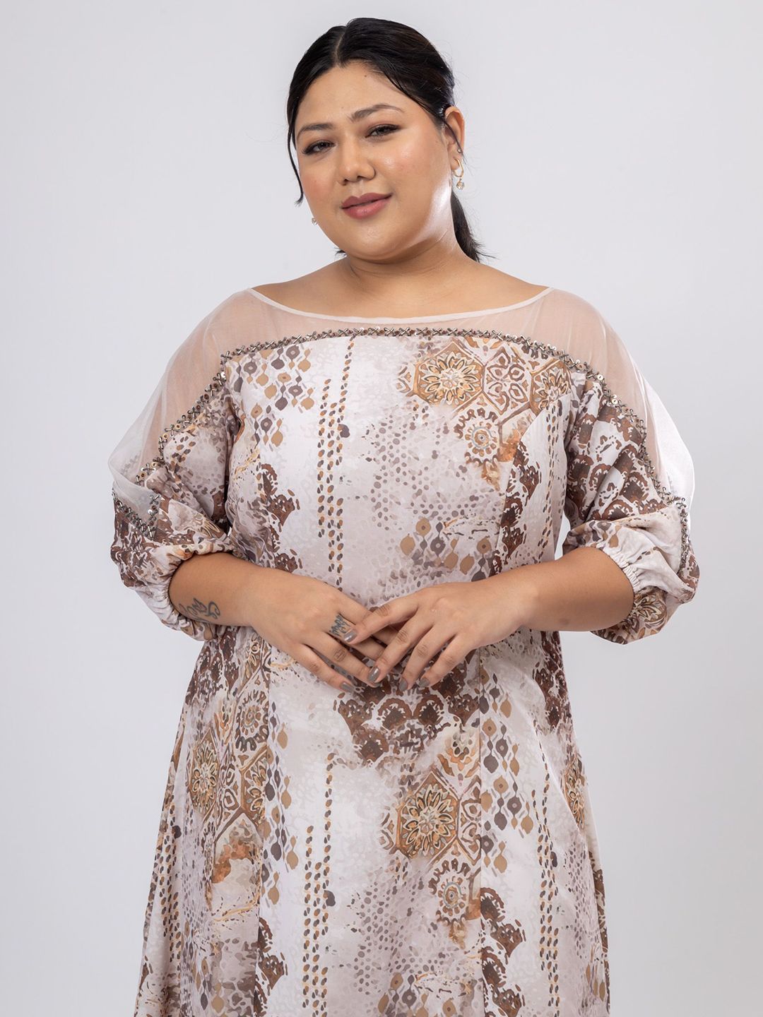 Pakaian Maxi Georgette Leher Bot Bercetak Bunga Wanita Mamicha
