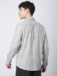 VASTRADO Men Classic Slim Fit Spread Collar Vertical Striped Cotton Casual Shirt