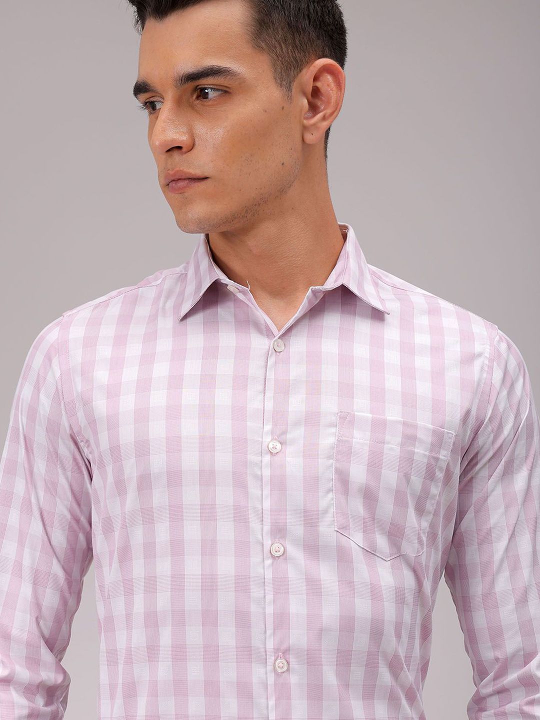 The Indian Garage Co. X Luxe Men Cutaway Collar Checked Slim Fit Formal Shirt