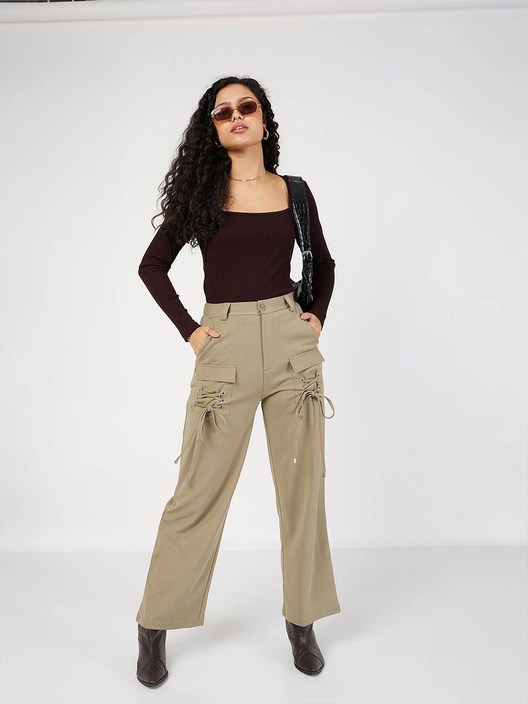 SASSAFRAS Women Rib Square Neck Full Sleeves Solid Top