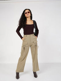 SASSAFRAS Women Rib Square Neck Full Sleeves Solid Top