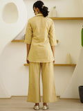 Mamicha Women Printed Shirt Collar Cotton Tunic and Trousers Co-Ords