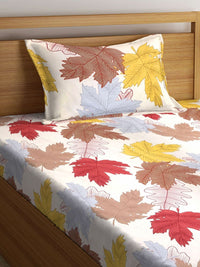 Myntra Elegant Homes White Leaf Cotton 300 TC Single Fine Bedsheet with a Pillow Cover-215 x 150 cm