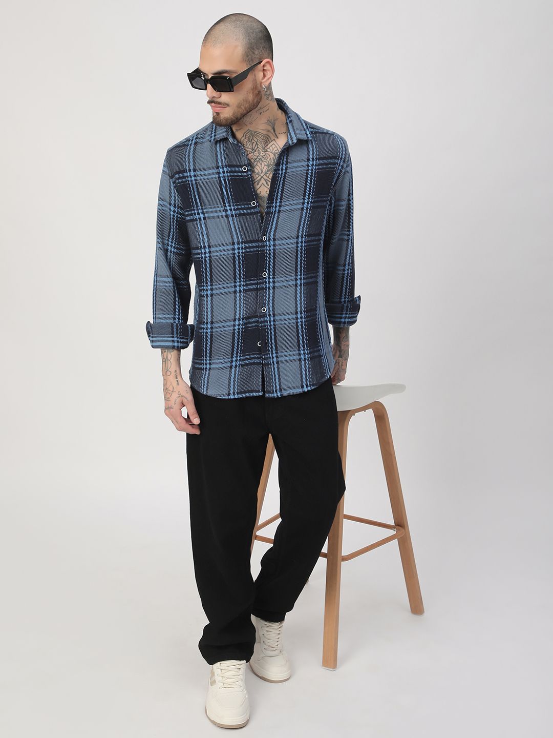 VASTRADO Men Classic Fit Spread Collar Tartan Checked Cotton Casual Shirt