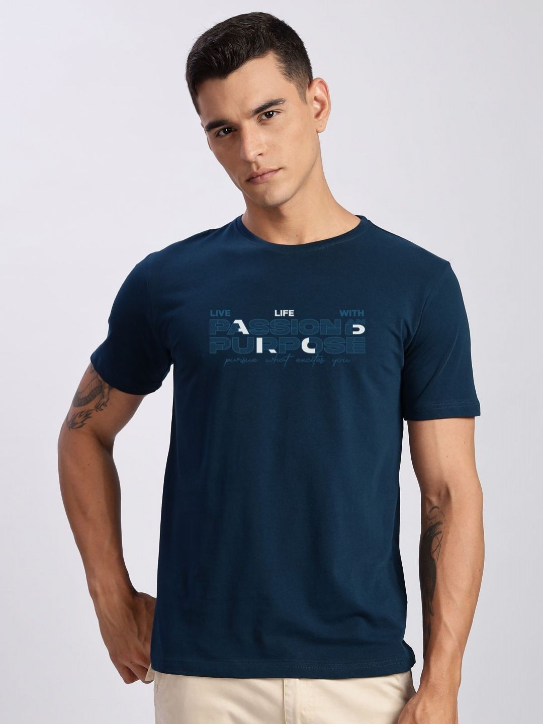 ADRO Men Typography Printed Round Neck Cotton T-shirt