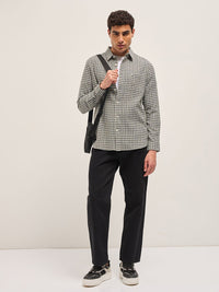 THE BEAR HOUSE Men Slim Fit Micro Checked Spread Collar Cotton Casual Shirt